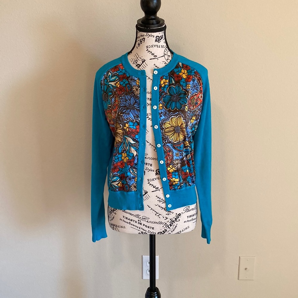 Teal Floral Vintage Lilly Puttlizer Silk Mix Sweater size small
